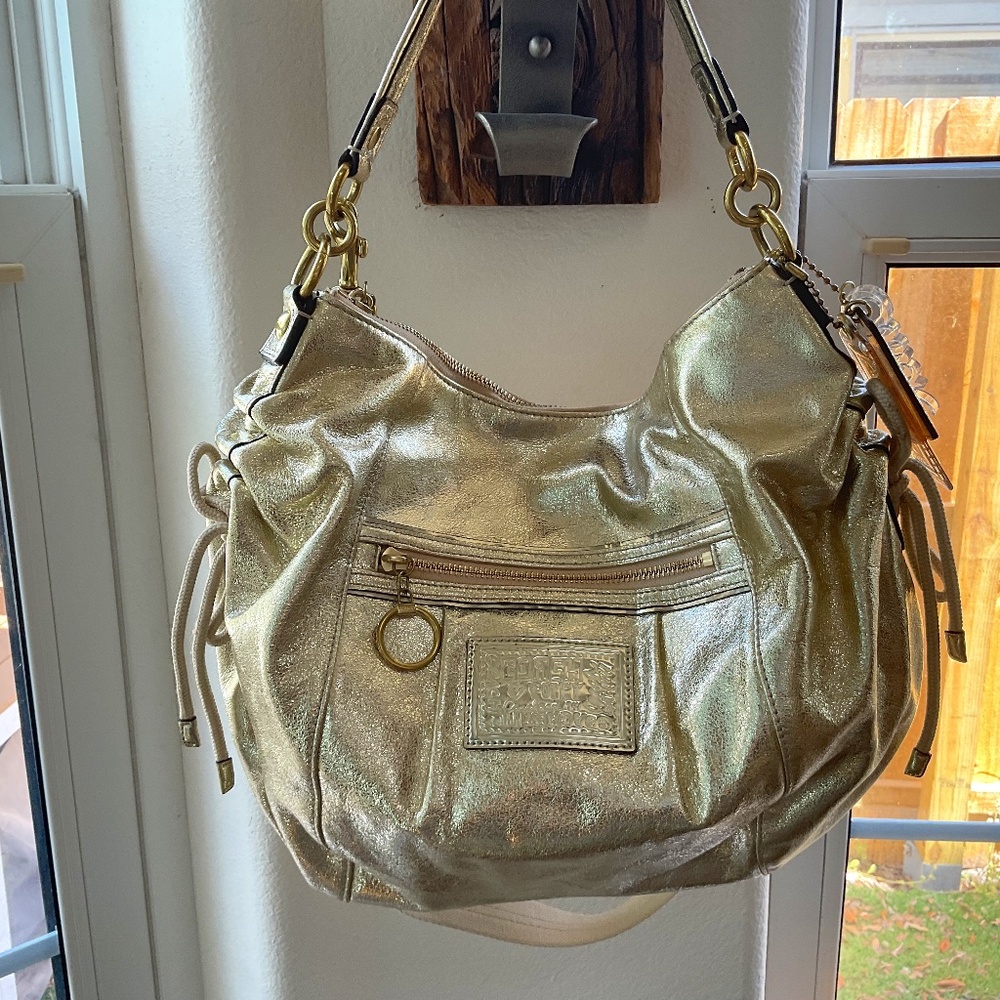 Coach RARE  Poppy Gold Patent Leather Hobo Bag “Like New”